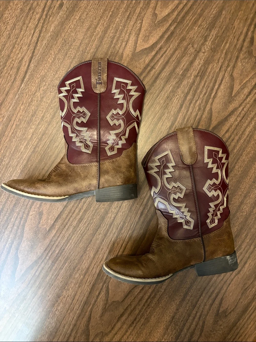 Twister Size 2 Blake Burgundy Brown Square Toe Cowboy Boots Leather